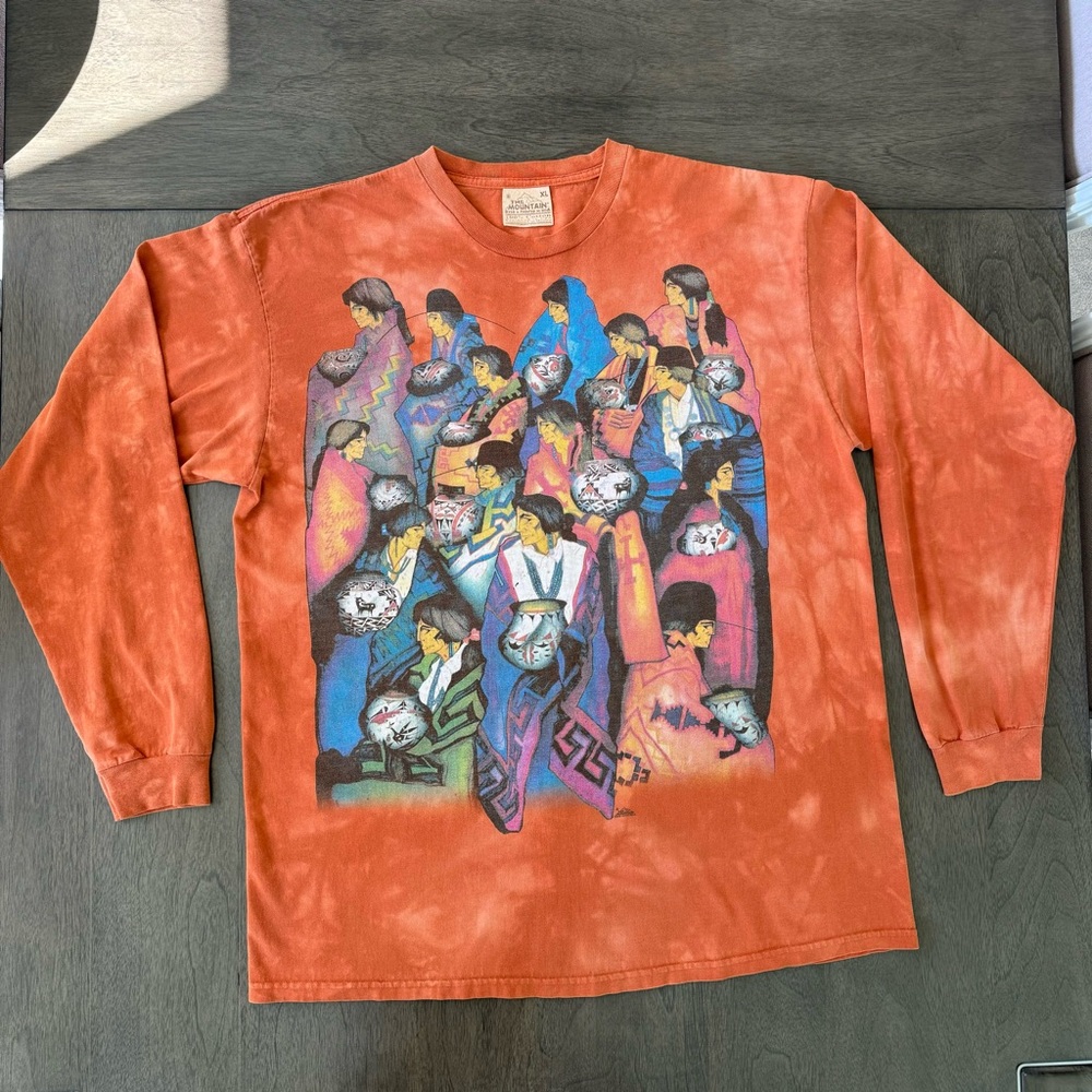 Vtg The Mountain Amado Pena Native American Tie Dye Long Sleeve T-Shirt Sz XL